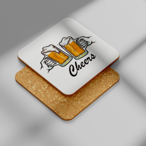 1 Posavasos de Madera Personalizados - 9x9 cm con Base de Corcho